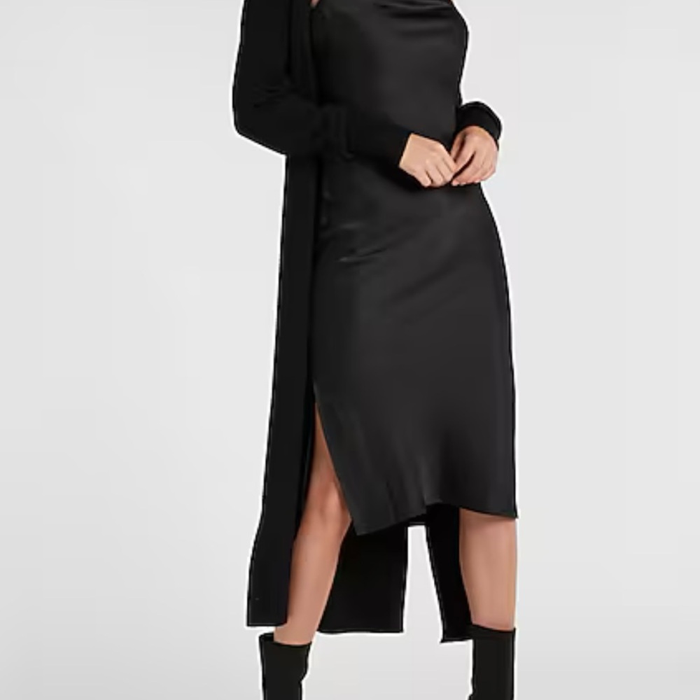 Express satin black cowl neck whimsy goth midi dress medium - Picture 2 of 8
